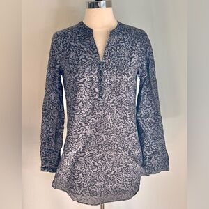 H&M Gray Black Print Cotton Silk Blend Lightweight Henley Style Top, Sz 4